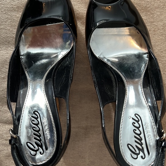 Gucci Sophia Peep-Toe Patent Leather Sling-back Wedge Shoes - Picture 8 of 9
